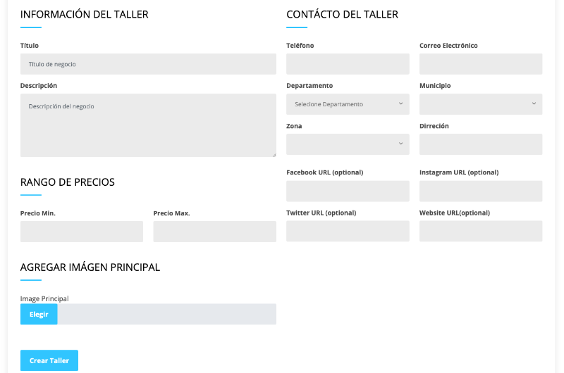 formulario para agregar negocios